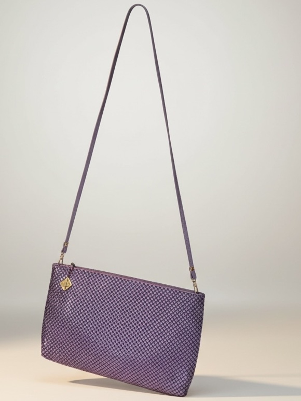 Whiting & Davis Vintage 80s Metal Mesh Shoulder Bag Purse Lilac Clutch Crossbody